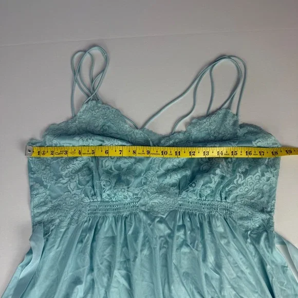 Vintage Lorraine Light Blue Lace Trim Nylon Nightgown Multi Strap Midi Size 38 - Picture 7 of 10